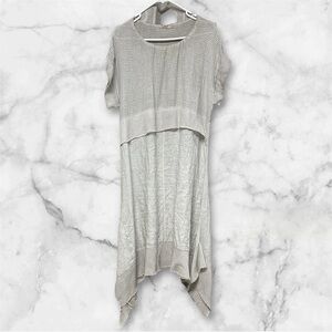 7 Agosto Beige Asymmetrical Hem lagen look linen blend short sleeve midi Dress M